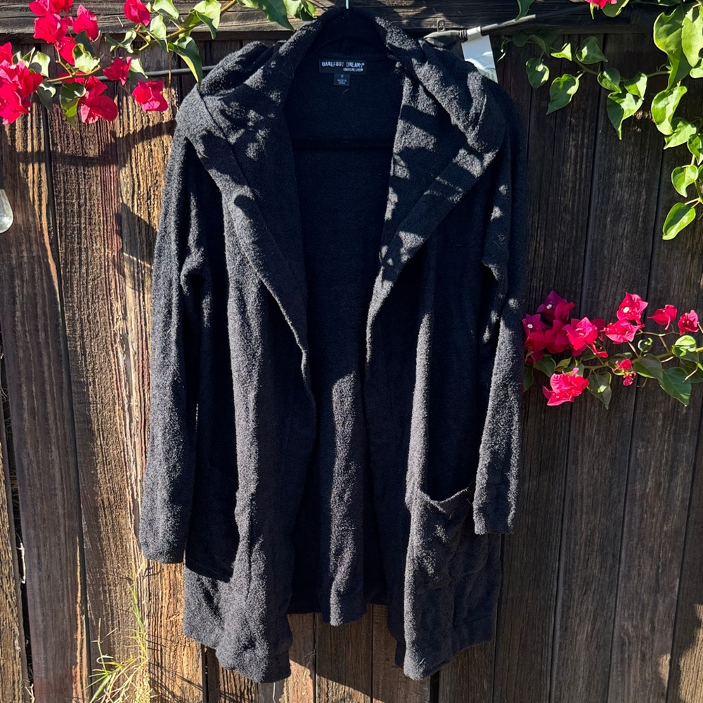 Barefoot Dreams Black cozy chic light cardigan with hood medium